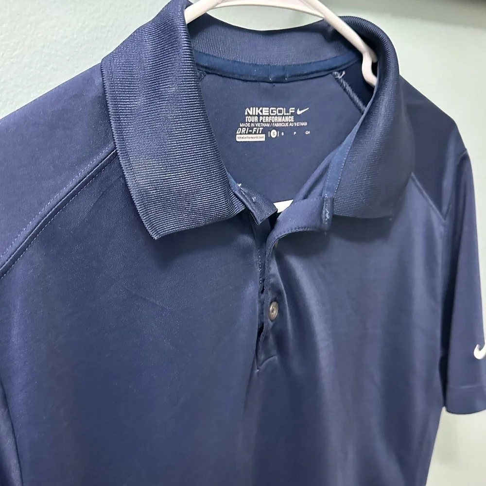 Nike Golf Polo Shirt Mens Small Blue Button Tour Performance Dri Fit Athletic